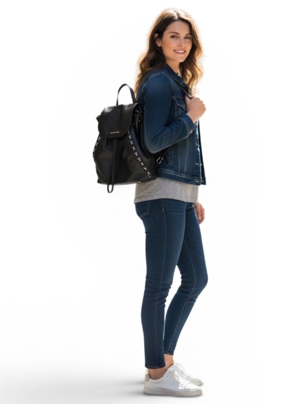 Michael Kors Sadie Black Leather Backpack Chain Detail